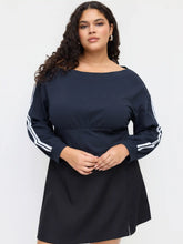 Terry Asymmetrical Neck Side Stripe Lace Up Corset Sweatshirt Curve & Plus