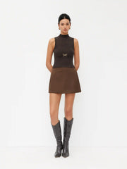 Knit Stand Collar Metal Detail Top
