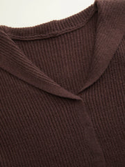 Knit Collar Long Sleeve Ruffle Hem Top