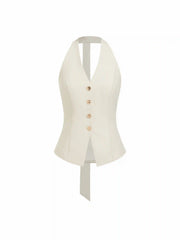 Halter Neck Metal Detail Blazer Vest