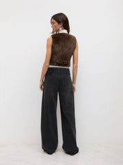 Fleece V-neck Button Cropped Waistcoat