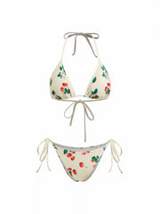 Flirty Cherry Triangle Bikini Set With Sheer Sarong