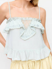 Square Neck Lace Panel Embroidery Cami Top
