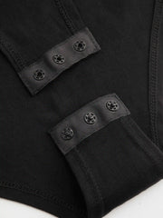 Satin Collar Solid Long Sleeve Shirt Bodysuit