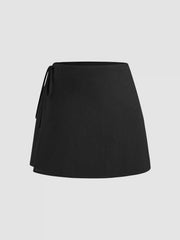 Cotton Mid Rise Solid Knotted Mini Skirt
