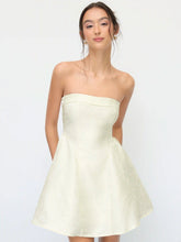 Jacquard Floral Bowknot Ruffle Bandeau Mini Dress
