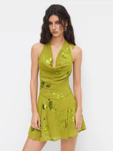 Chiffon Halter Neckline Sequin Floral Mini Dress
