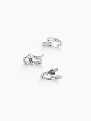 3PCS TEXTURED ZIRCON OPEN RING SET