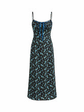 Square Neck Ditsy Floral Bowknot Straight Maxi Dress