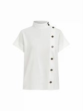 High Neck Button Detail Short Sleeve Blouse