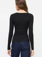 Knit Wool Round Neckline Long Sleeve Top