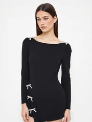 Round Neckline Solid Bowknot Mini Dress
