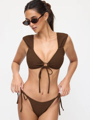 Sweetheart Bracelet Top & Low Rise Bikini Bottom With Scrunchie Three-piece Bikini Set