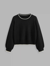 Knit Round Neckline Solid Contrasting Binding Top Curve & Plus