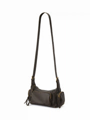 DISTRESSED FAUX LEATHER SHOULDER BAG