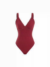 Cotton-blend V-Neck Lace Ruched Bodysuit