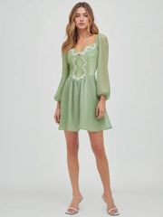 Cotton-blend Sweetheart Neckline Floral Embroidery Ruffle Mini Dress