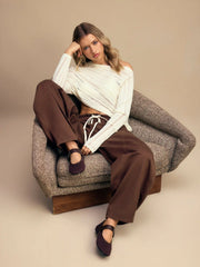 Denim High Rise Drawstring Barrel Leg Trousers