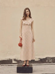 V-Neck Polka Dot Ruffled Maxi Dress