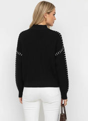 Knit Round Neck Solid Stitch Long Sleeve Sweater