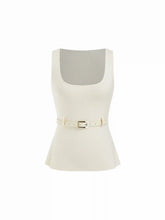 Knit Square Neck Tank Top With Belt