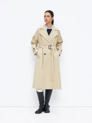 Notched Collar Double Breasted Oversized Trench Coat With Belt