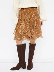 Chiffon Mid Rise Placement Graphic Ruffled A-line Midi Skirt