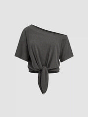 Asymmetrical Neck Off-shoulder Knotted Oversized Tee