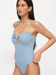 Sweetheart Neckline Gingham Graphic Bowknot One Piece Swimsuit