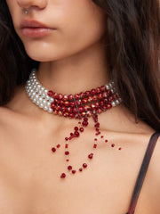 BEADED & FAUX PEARL LAYERED CHOKER