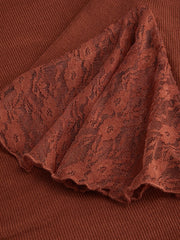 Round Neckline Lace Trim Ruched Long Sleeve Top Curve & Plus