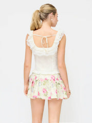 Textured Floral Ruffled Low Rise Flared Mini Skirt