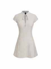 Mandarin Collar Stripe Short Dress