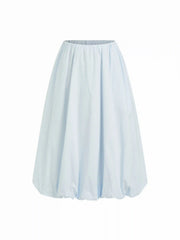 Cotton-blend Low Rise Ruched Bubble Hem Midi Skirt
