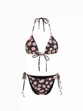 Halter Neckline Floral Knotted Tie Side Bikini Set