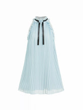Chiffon Stand Collar Pleated Rosette Bowknot A-line Mini Dress