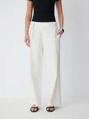 Linen-blend Low Rise Metal Detail Wide Leg Trousers