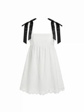 Cotton Square Neck Bowknot Lace Trim A-line Mini Dress