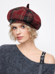 TARTAN STAR BUCKLE BERET HAT