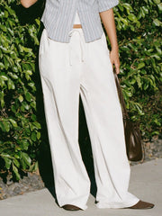 Cotton-blend Mid Rise Drawstring Straight Leg Trousers