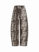 Cotton-blend Mid Rise Zebra Striped Print Barrel-leg Trouser