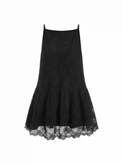 Cotton-blend Lace Boat Neck A-line Ruffle Hem Mini Dress