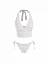 Halter Neckline Floral Tankini Tie Side Bikini Set