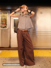 Peter Pan Collar Houndstooth & Polka Dot Button Short Sleeve Blouse