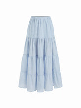 Cotton-blend Mid Rise Tiered Maxi Skirt