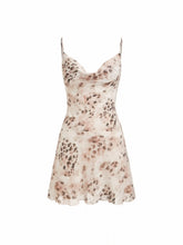 Chiffon Cowl Neck Leopard Print Tie Back Ruched Mini Dress