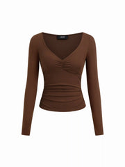 V-neck Ruched Long Sleeve Tee