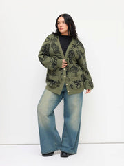 Knit V-neck Mushroom Graphic Cardigan Curve & Plus