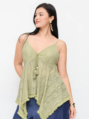 Jacquard Sweetheart Tie-front Hanky Hem Cami Top Curve & Plus