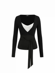 V-neck Wrap Tie Front Long Sleeve Top & Cami Top